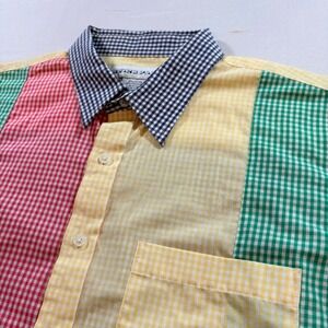 Irvine Park Patchwork Gingham Shirt Mens Medium Short Sleeve Multi Color Casual